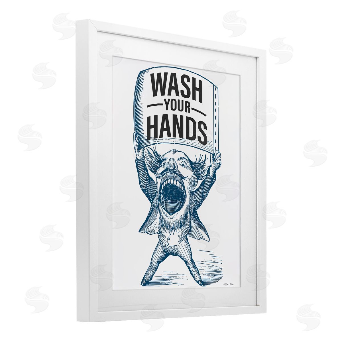 Susan Ball Wash Your Hands Vintage White Framed Print Under Glass with Mat Wall Art