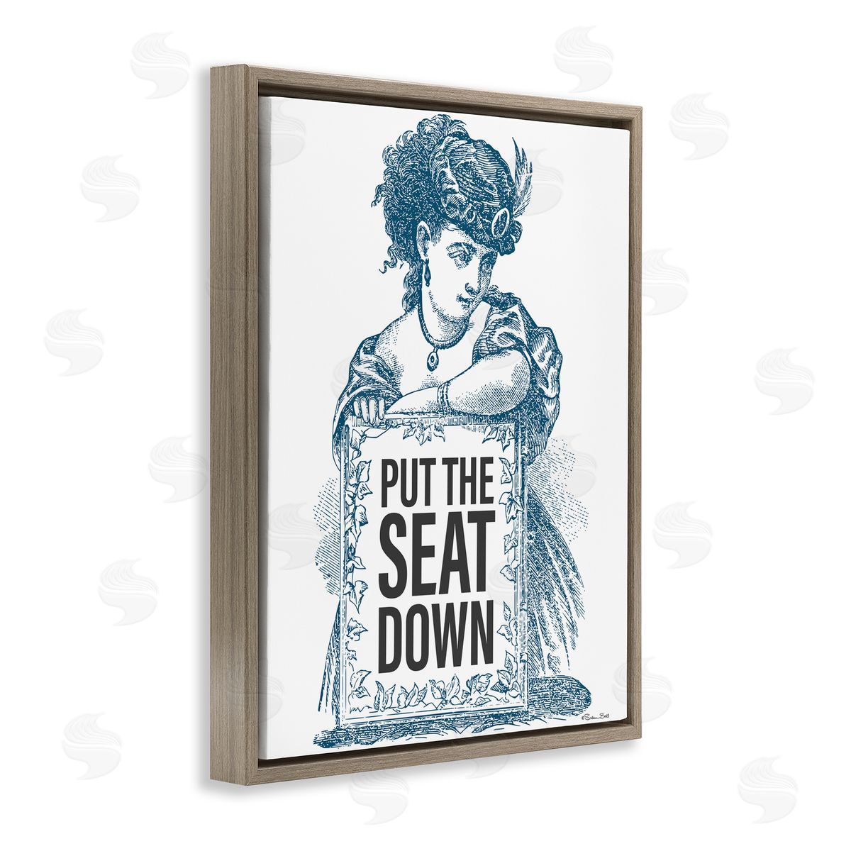 Susan Ball Put The Seat Down Vintage Brown Floating Frame Canvas Wall Art Print