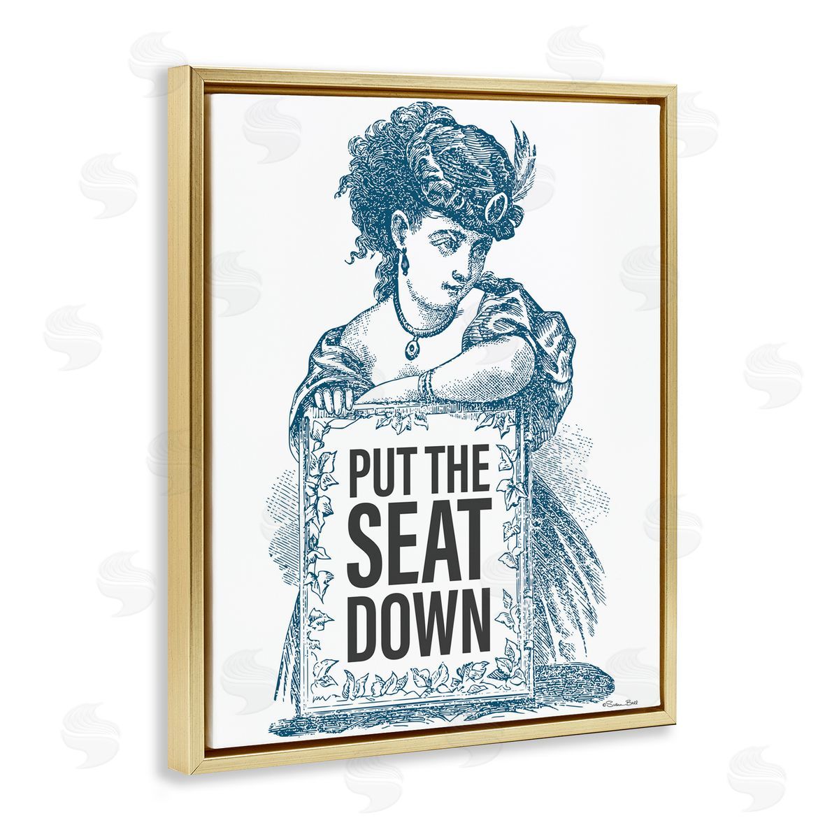 Susan Ball Put The Seat Down Vintage Gold Floating Frame Canvas Wall Art Print
