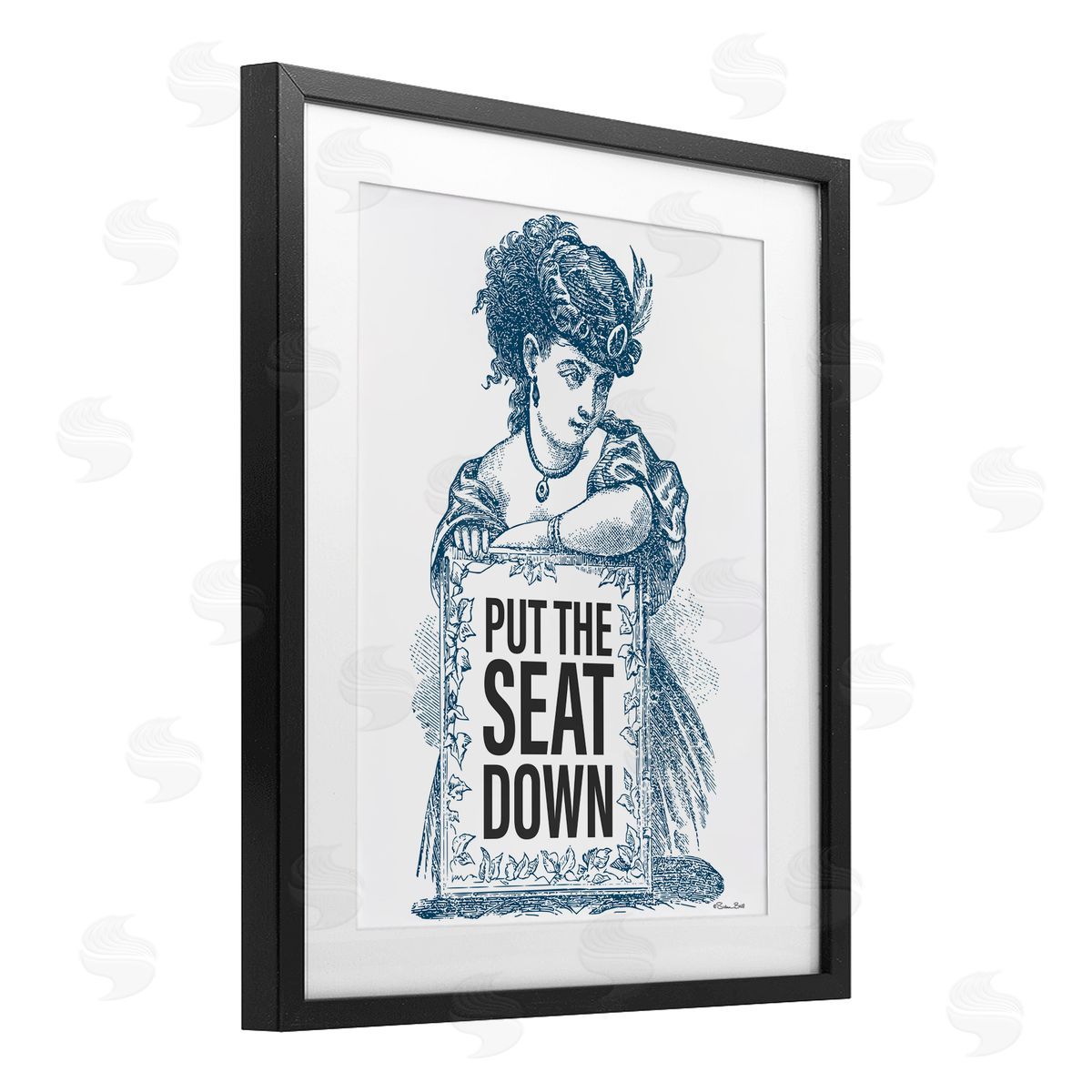 Susan Ball Put The Seat Down Vintage Black Framed Print Under Glass with White Mat Wall Art