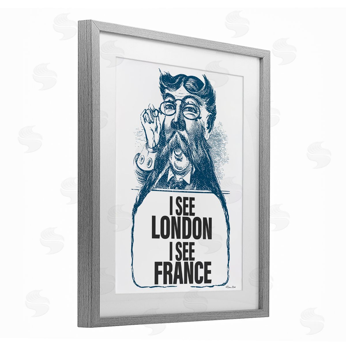 Susan Ball I See London & France Gray Framed Print Under Glass with White Mat Wall Art