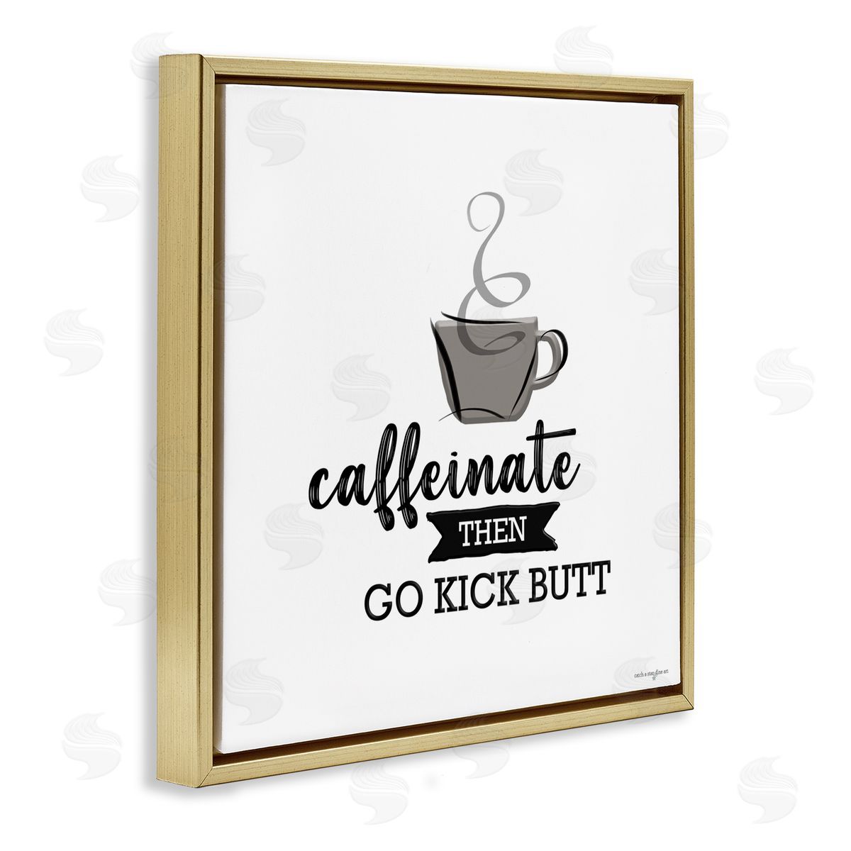 Seven Trees Design Caffeinate Then Kick Butt Gold Floating Frame Canvas Wall Art Print