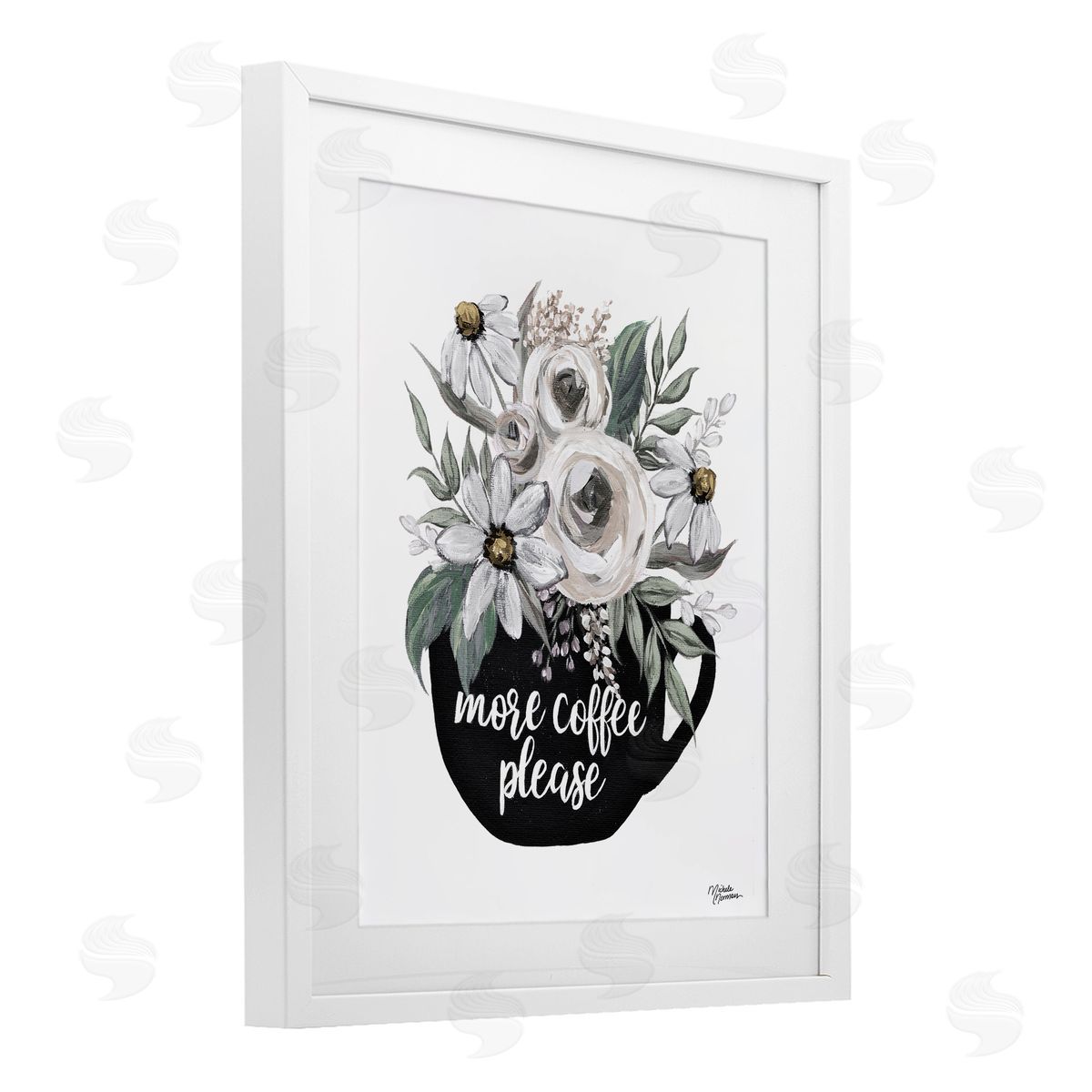 Michele Norman More Coffee Please Arrangement White Framed Print Under Glass with Mat Wall Art