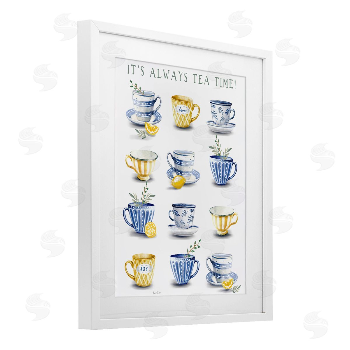 Elizabeth Tyndall It's Always Tea Time White Framed Print Under Glass with Mat Wall Art