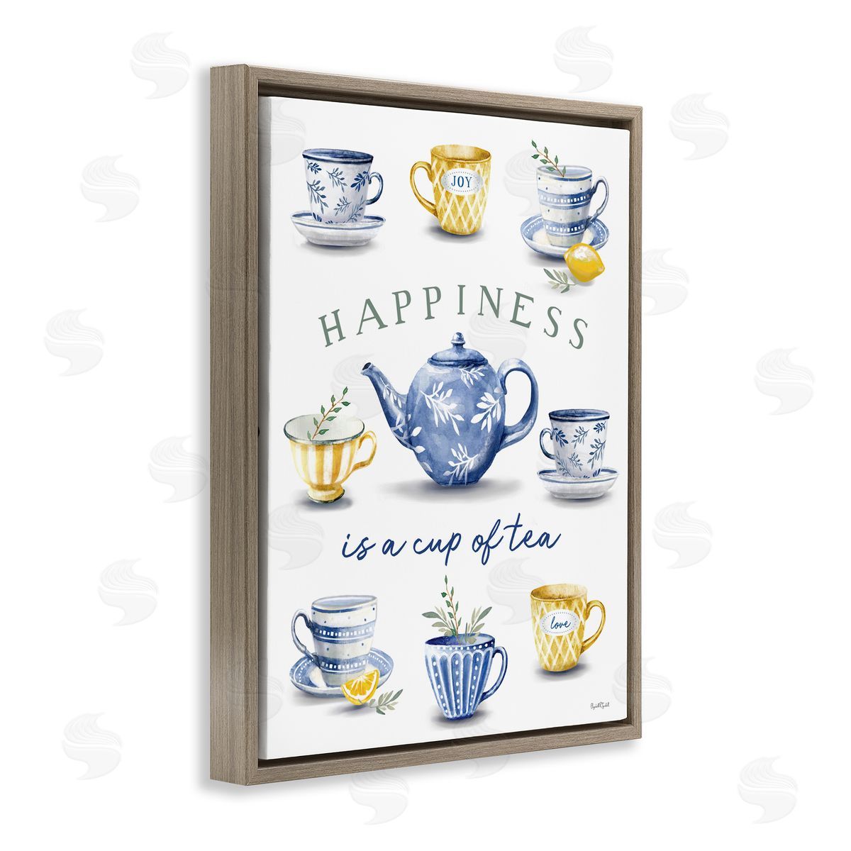 Elizabeth Tyndall Happiness is a Cup of Tea Brown Floating Frame Canvas Wall Art Print