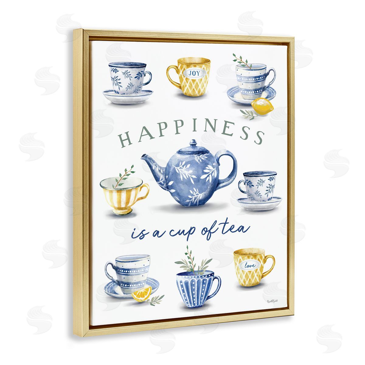 Elizabeth Tyndall Happiness is a Cup of Tea Gold Floating Frame Canvas Wall Art Print