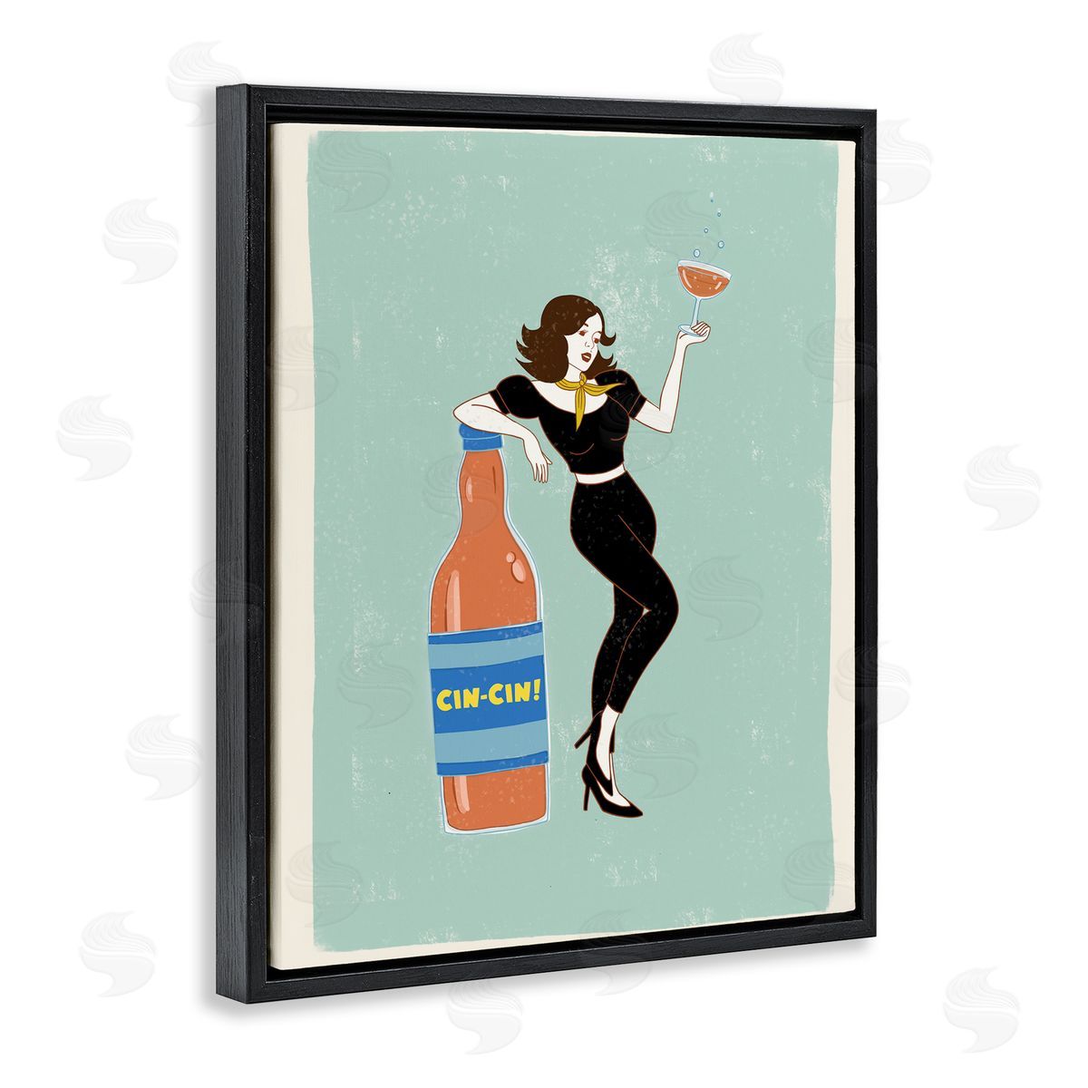 Rachel Nieman Cin Cin Vintage Italian Poster Black Floating Frame Canvas Wall Art Print