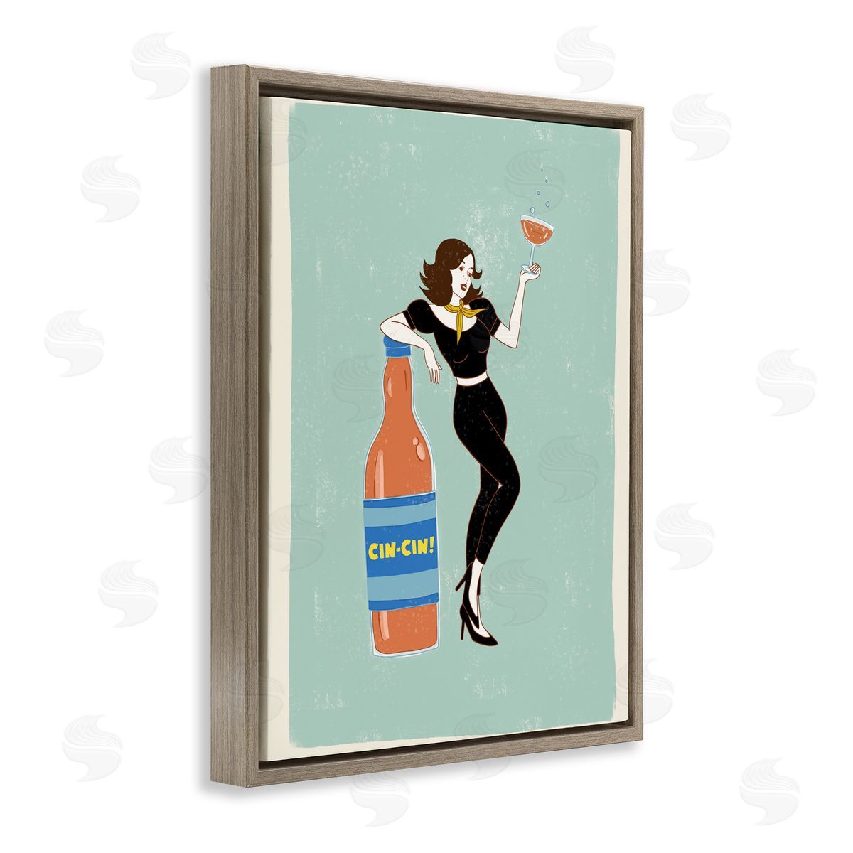 Rachel Nieman Cin Cin Vintage Italian Poster Brown Floating Frame Canvas Wall Art Print