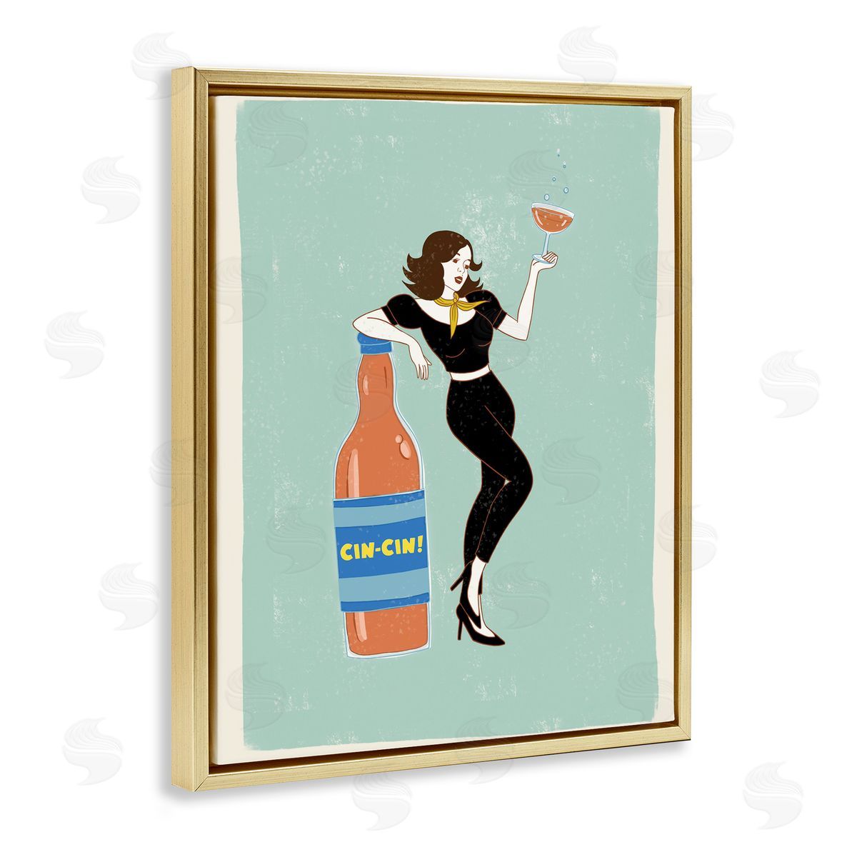 Rachel Nieman Cin Cin Vintage Italian Poster Gold Floating Frame Canvas Wall Art Print