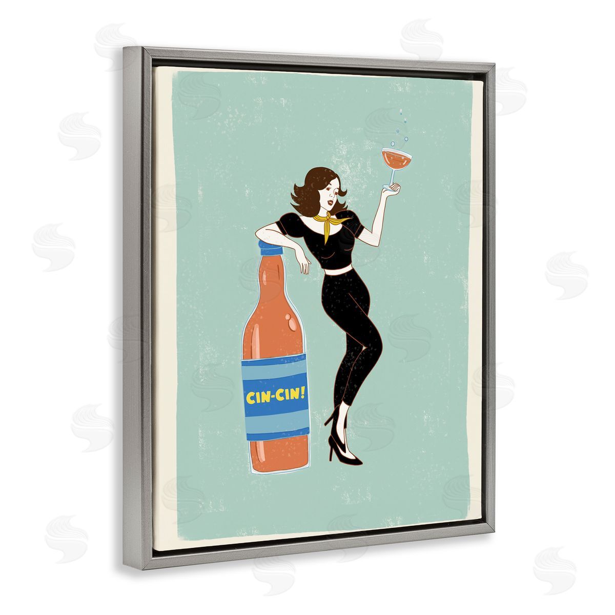 Rachel Nieman Cin Cin Vintage Italian Poster Gray Floating Frame Canvas Wall Art Print