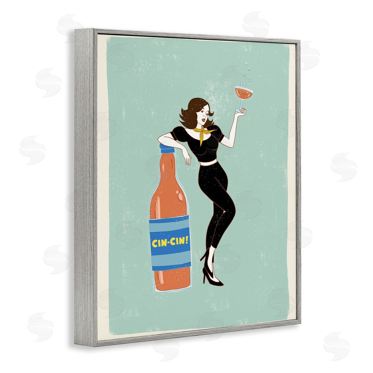 Rachel Nieman Cin Cin Vintage Italian Poster Gray Framed Giclee Wall Art Print