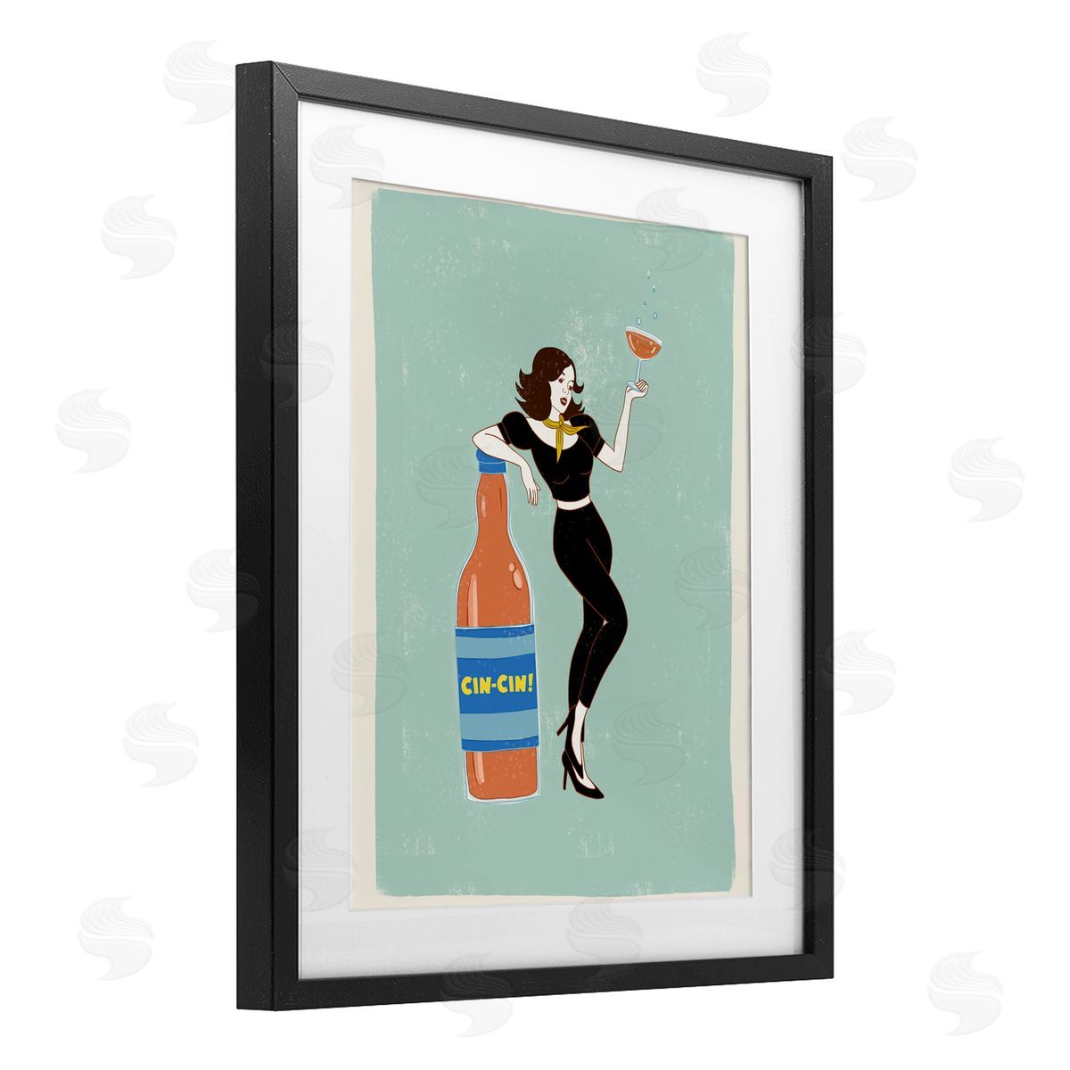 Rachel Nieman Cin Cin Vintage Italian Poster Black Framed Print Under Glass with White Mat Wall Art