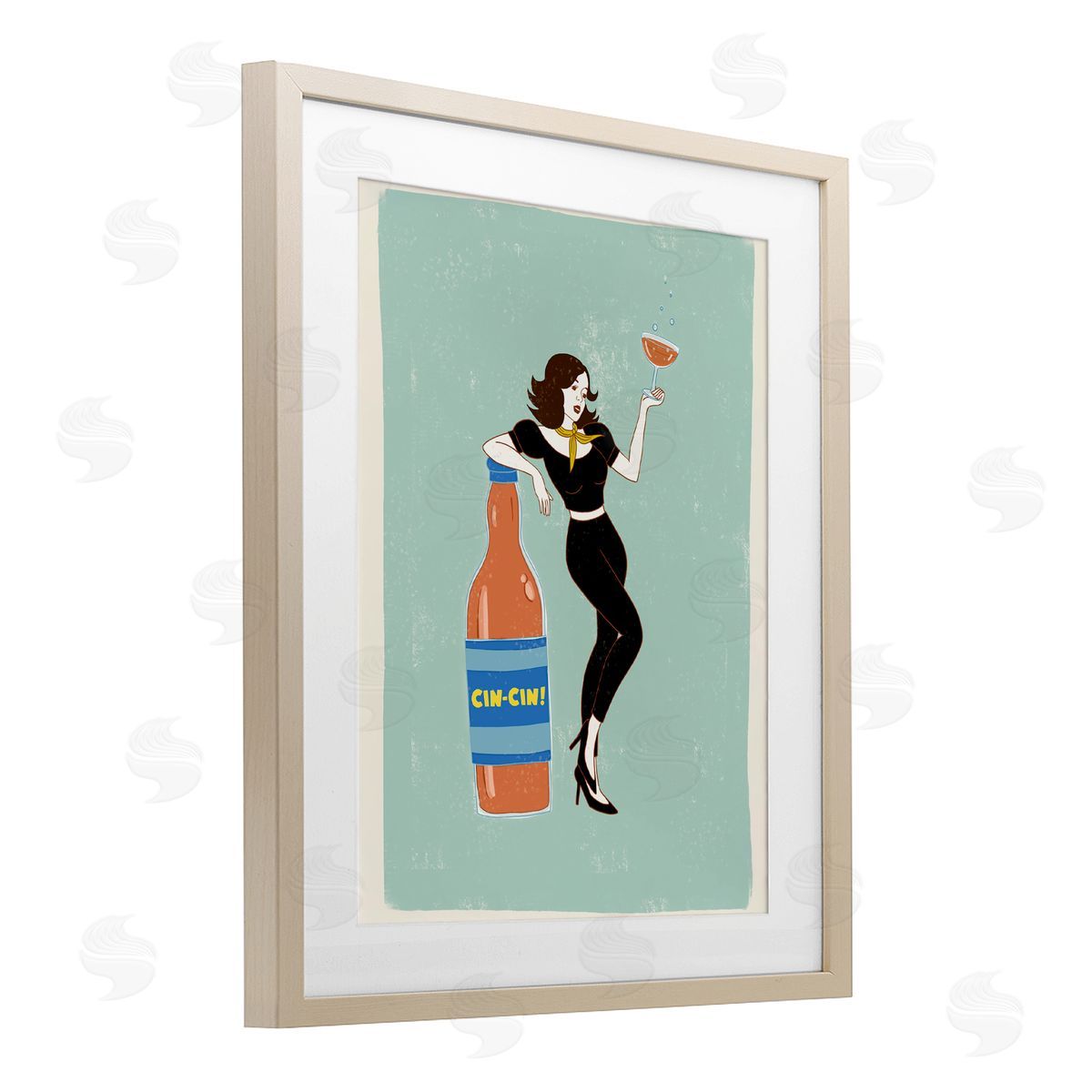 Rachel Nieman Cin Cin Vintage Italian Poster Birch Framed Print Under Glass with White Mat Wall Art