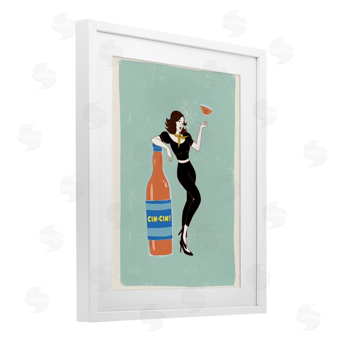 Rachel Nieman Cin Cin Vintage Italian Poster White Framed Print Under Glass with Mat Wall Art