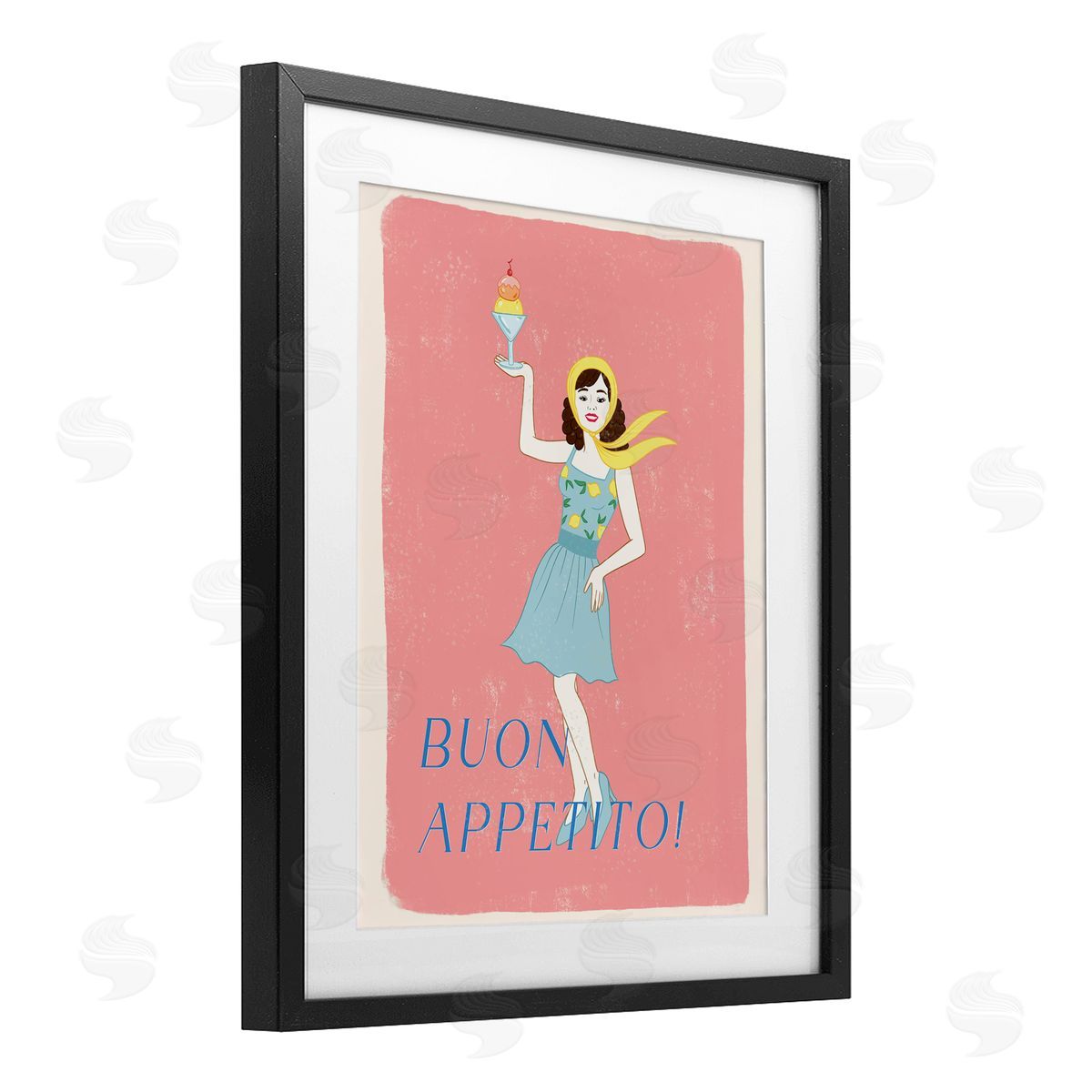 Rachel Nieman Buon Appetito Vintage Italian Poster Black Framed Print Under Glass with White Mat Wall Art