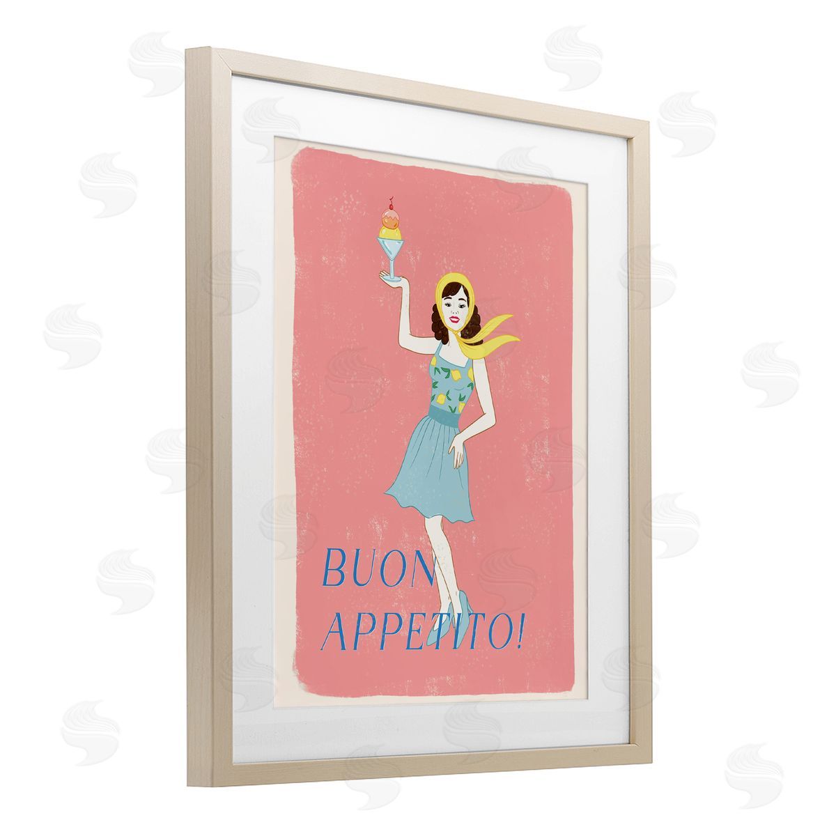 Rachel Nieman Buon Appetito Vintage Italian Poster Birch Framed Print Under Glass with White Mat Wall Art