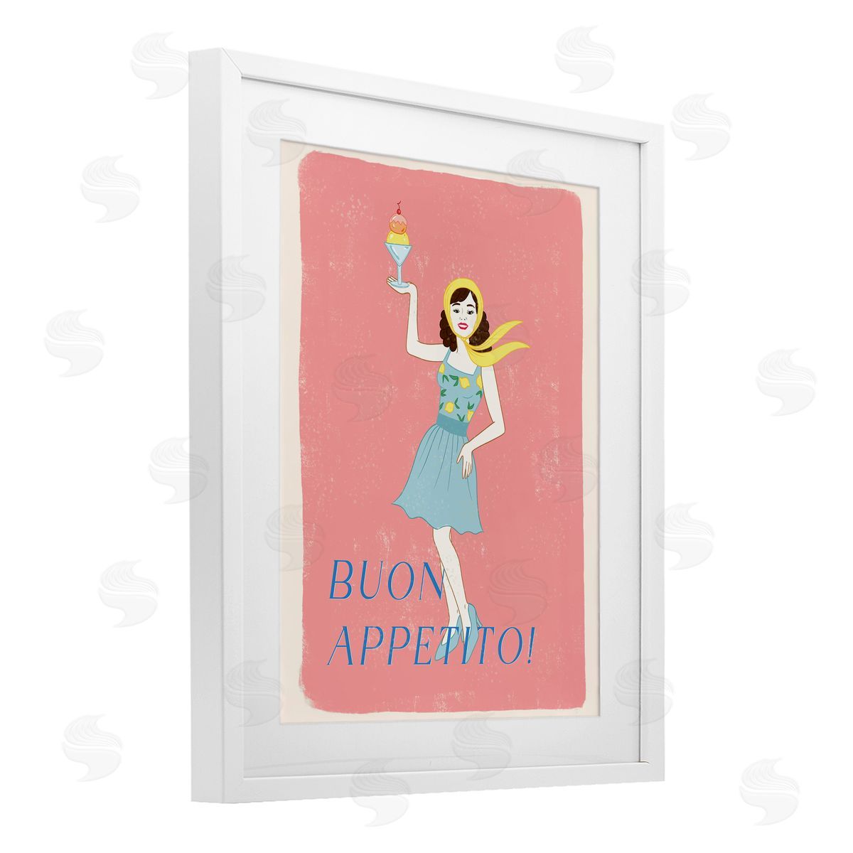 Rachel Nieman Buon Appetito Vintage Italian Poster White Framed Print Under Glass with Mat Wall Art