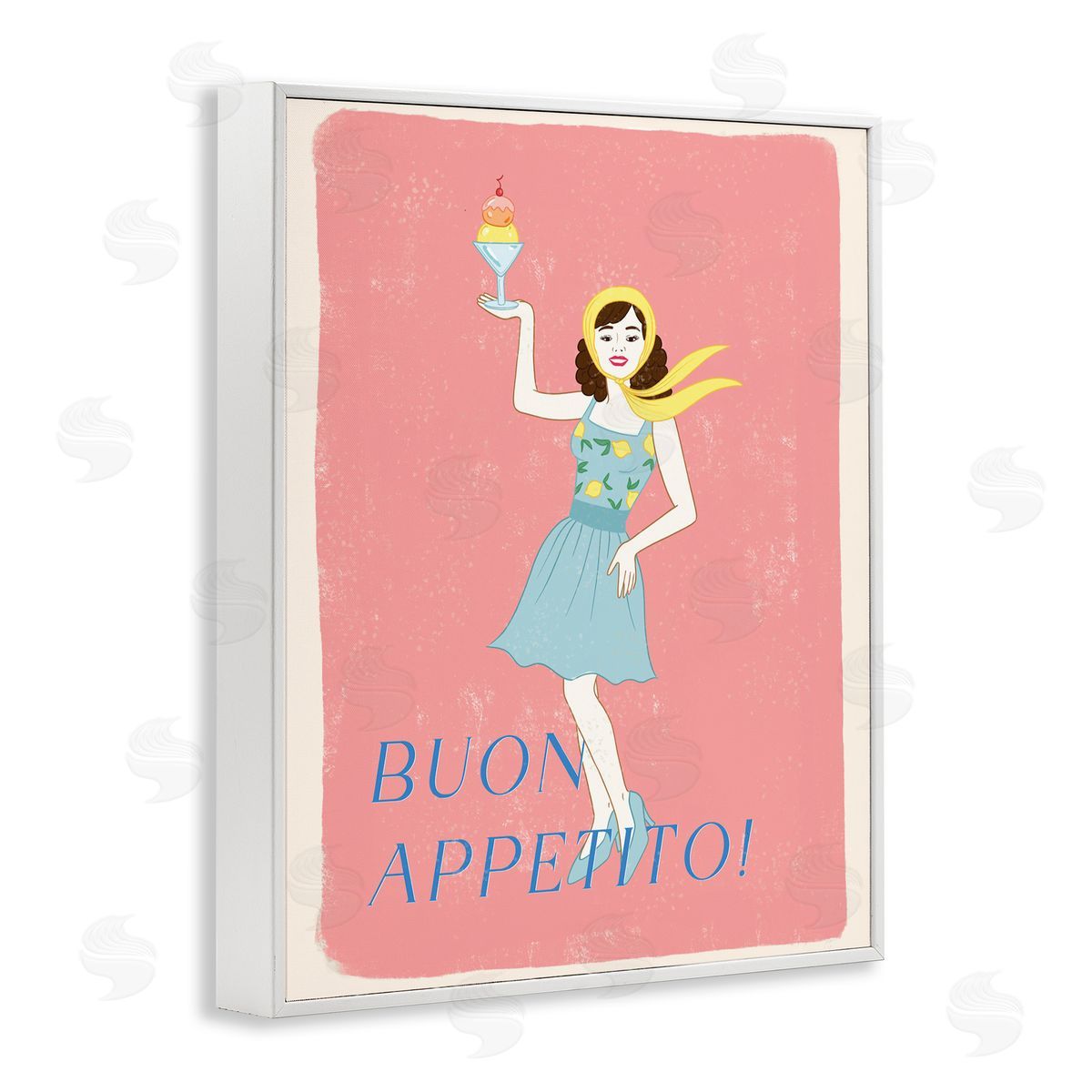 Rachel Nieman Buon Appetito Vintage Italian Poster White Framed Giclee Wall Art Print