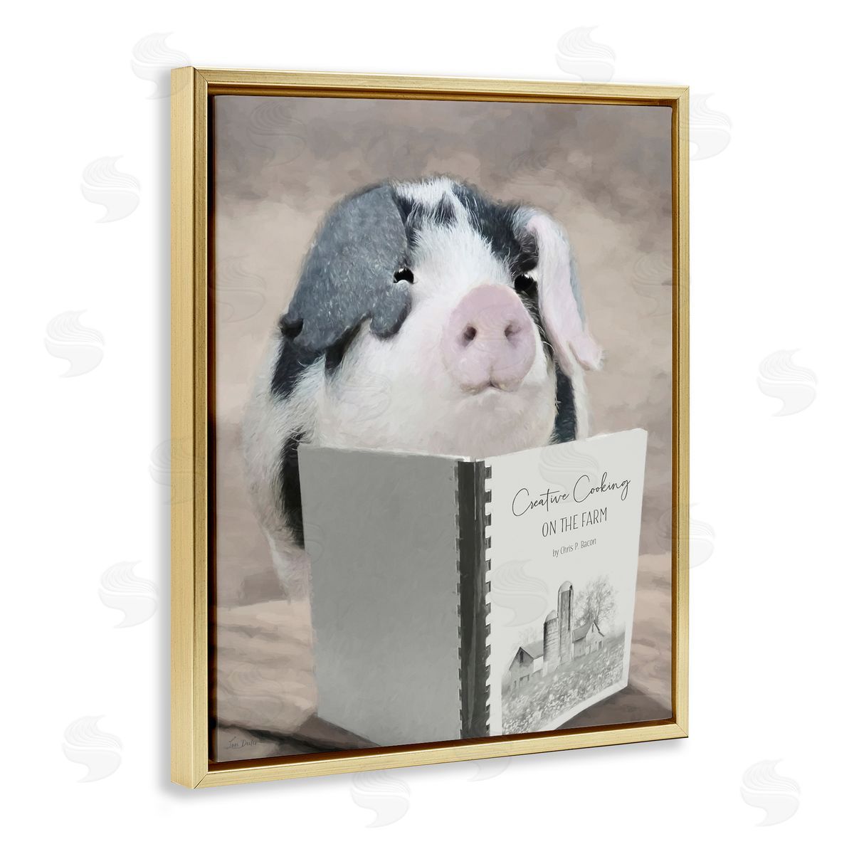 Lori Deiter Creative Cooking Pig Gold Floating Frame Canvas Wall Art Print