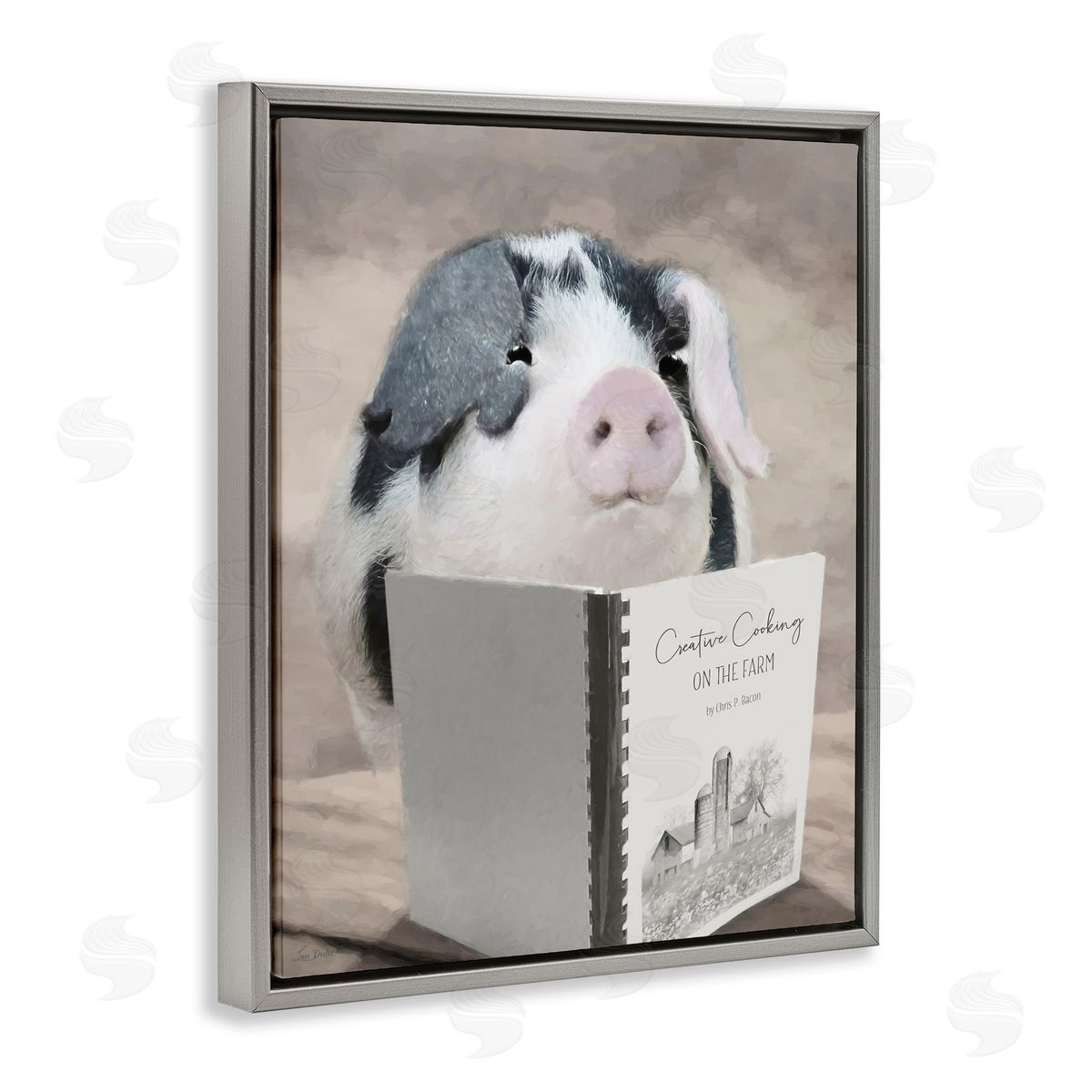 Lori Deiter Creative Cooking Pig Gray Floating Frame Canvas Wall Art Print