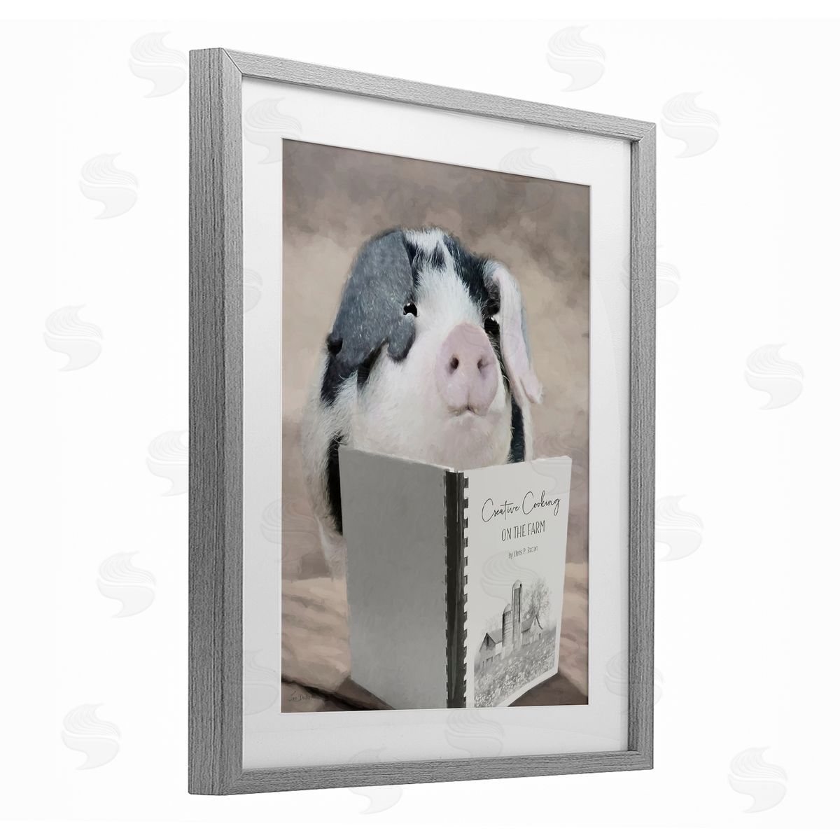 Lori Deiter Creative Cooking Pig Gray Framed Print Under Glass with White Mat Wall Art