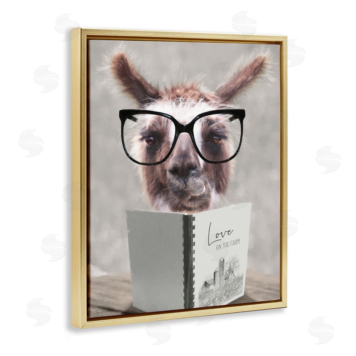 Lori Deiter Love on the Farm Llama Gold Floating Frame Canvas Wall Art Print