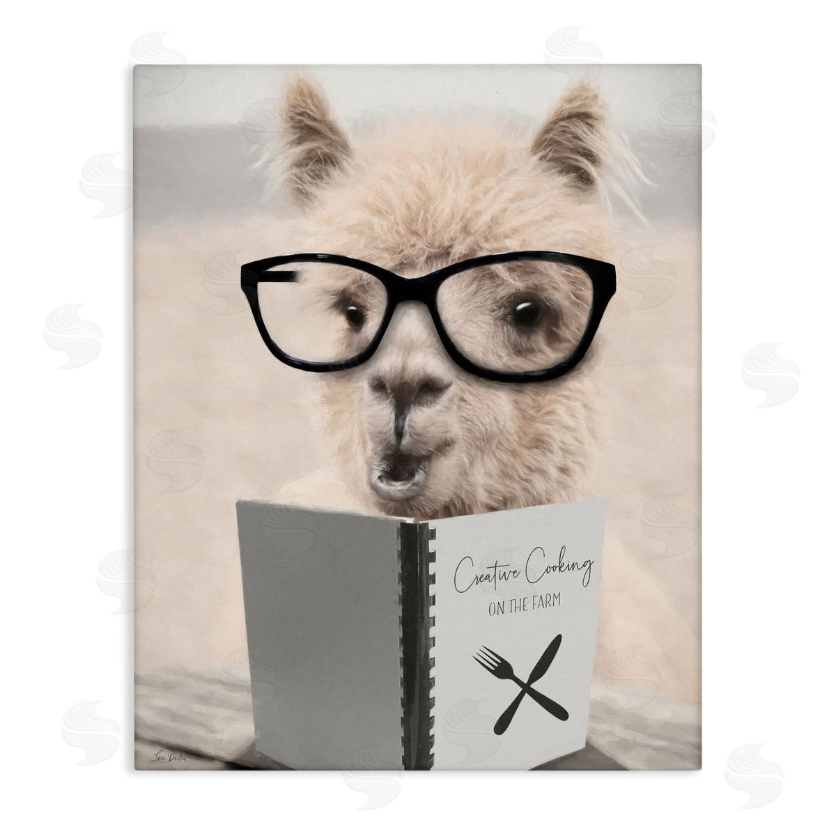 Lori Deiter Cooking Alpaca with Glasses Canvas Wall Art Print