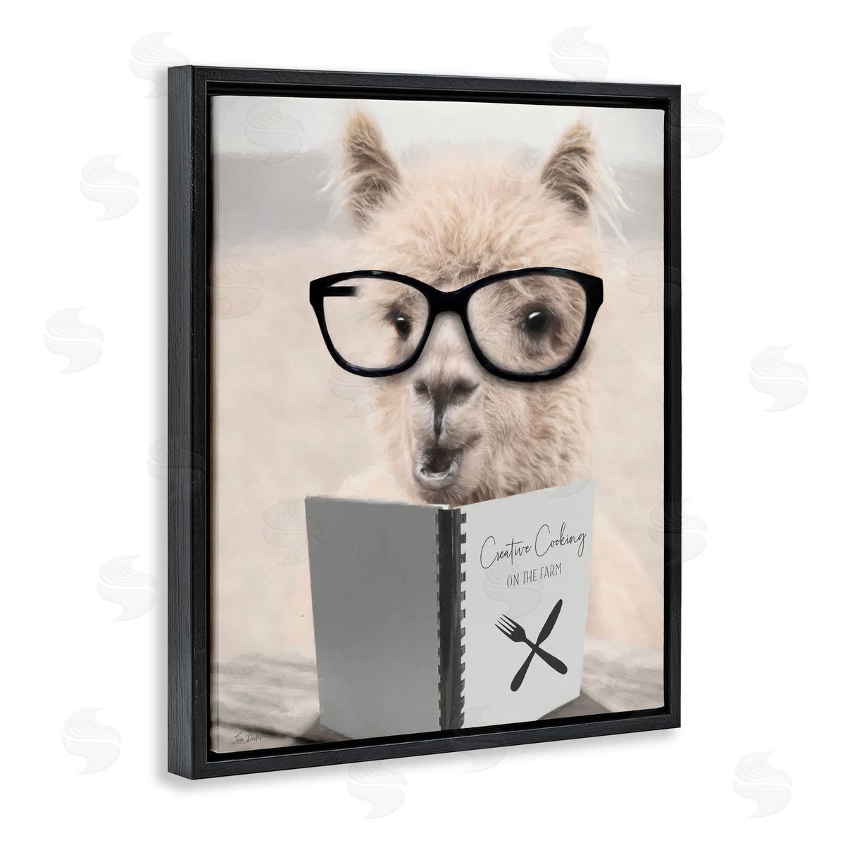 Lori Deiter Cooking Alpaca with Glasses Black Floating Frame Canvas Wall Art Print