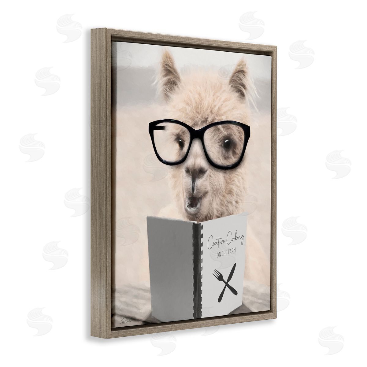 Lori Deiter Cooking Alpaca with Glasses Brown Floating Frame Canvas Wall Art Print