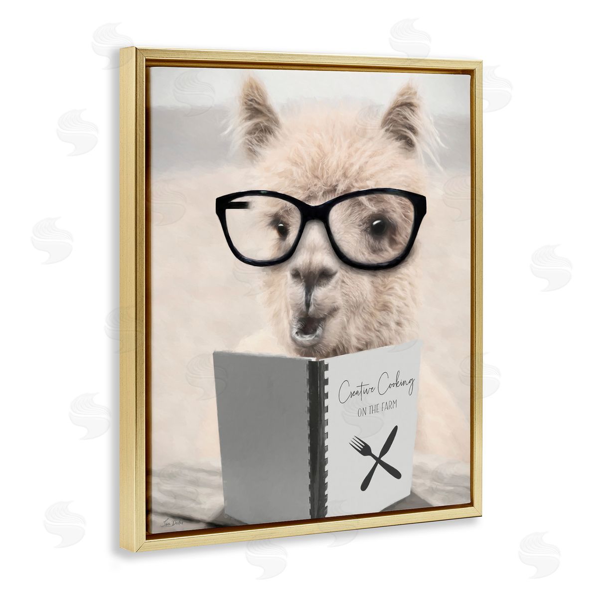 Lori Deiter Cooking Alpaca with Glasses Gold Floating Frame Canvas Wall Art Print