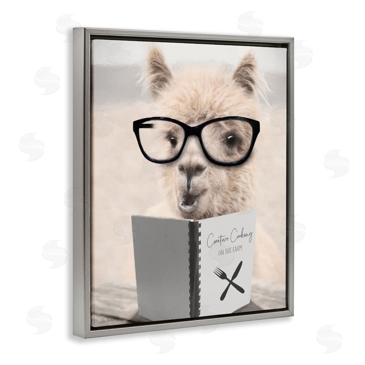 Lori Deiter Cooking Alpaca with Glasses Gray Floating Frame Canvas Wall Art Print