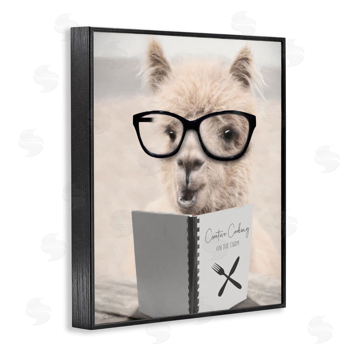 Lori Deiter Cooking Alpaca with Glasses Black Framed Giclee Wall Art Print