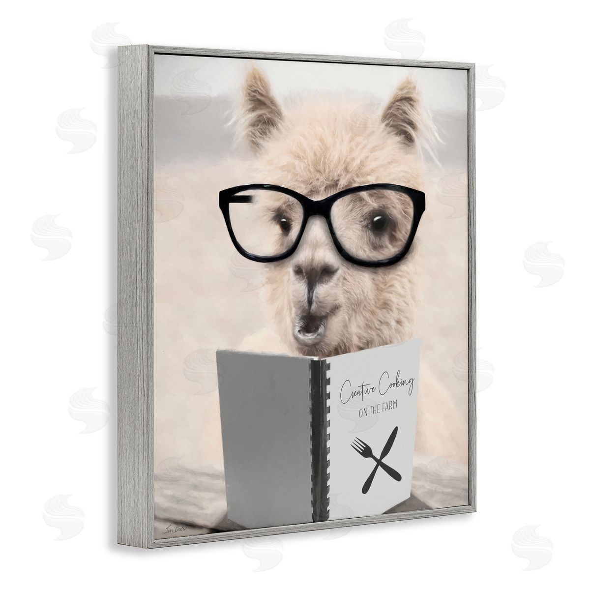 Lori Deiter Cooking Alpaca with Glasses Gray Framed Giclee Wall Art Print