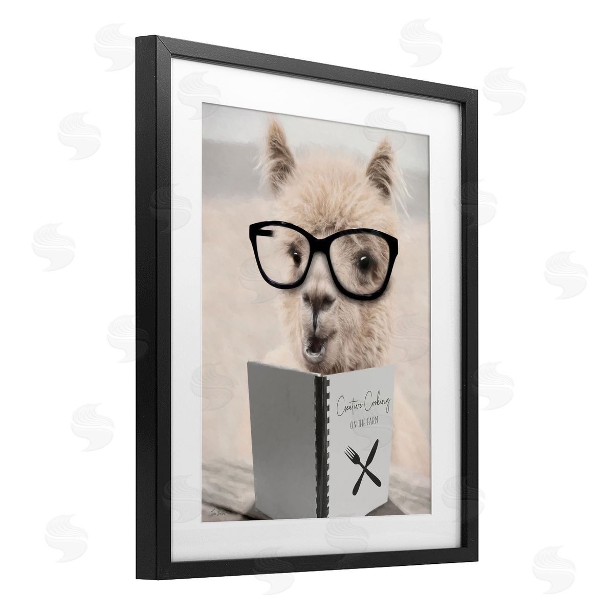 Lori Deiter Cooking Alpaca with Glasses Black Framed Print Under Glass with White Mat Wall Art