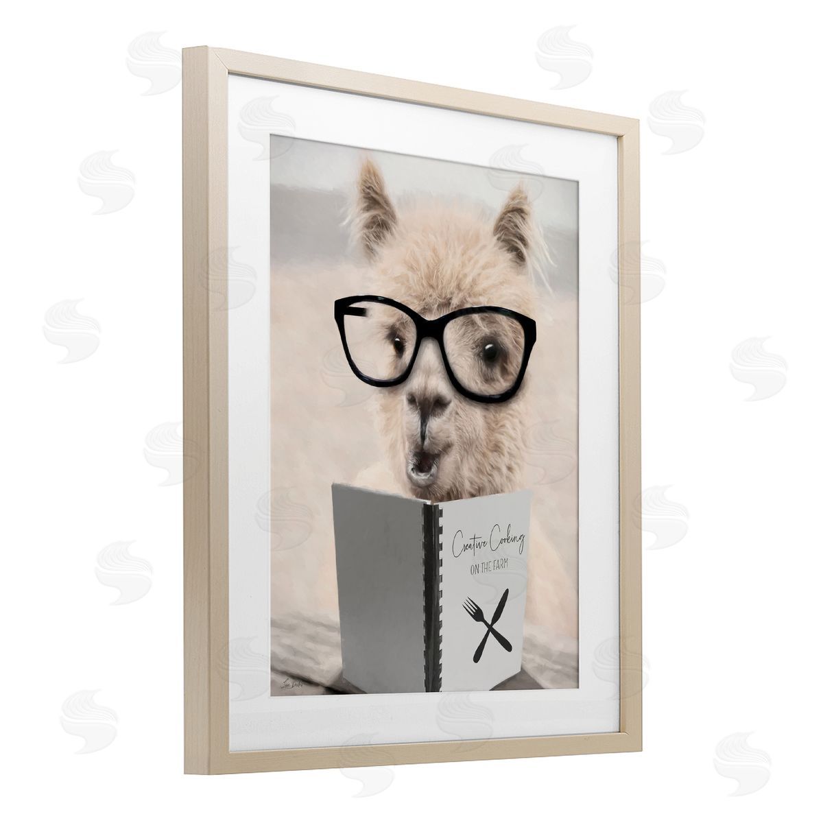 Lori Deiter Cooking Alpaca with Glasses Birch Framed Print Under Glass with White Mat Wall Art