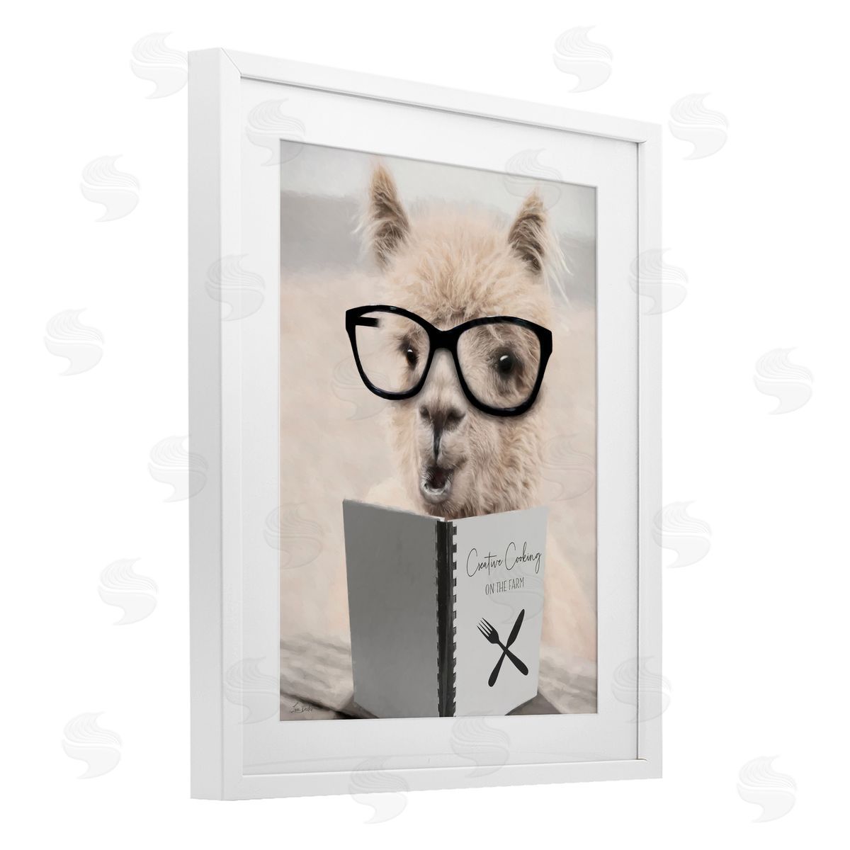 Lori Deiter Cooking Alpaca with Glasses White Framed Print Under Glass with Mat Wall Art