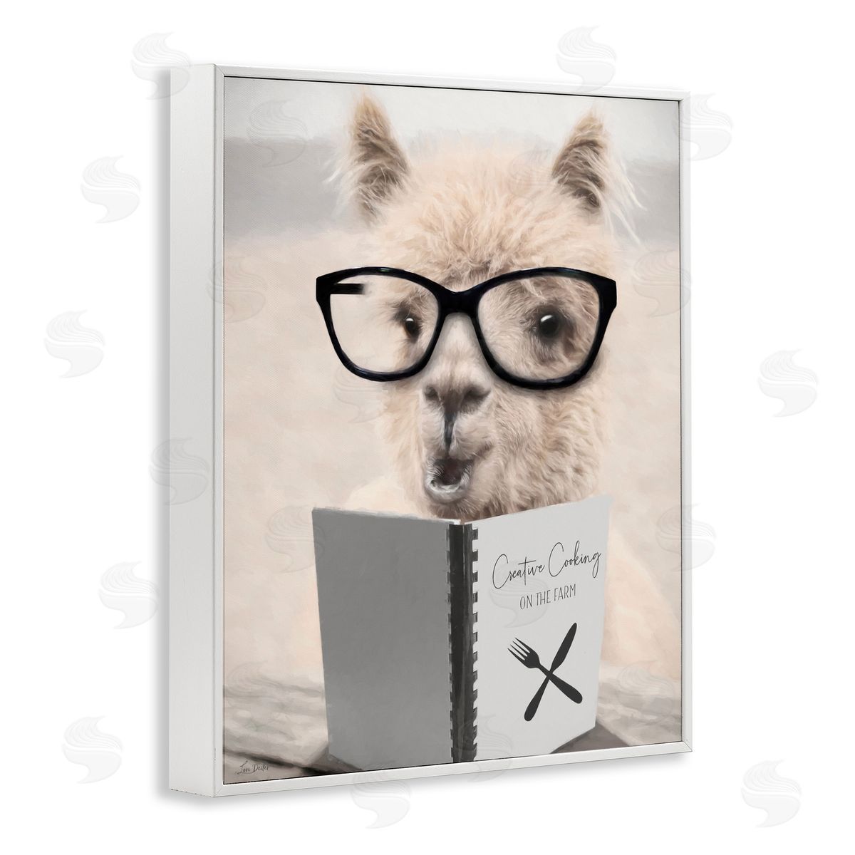 Lori Deiter Cooking Alpaca with Glasses White Framed Giclee Wall Art Print