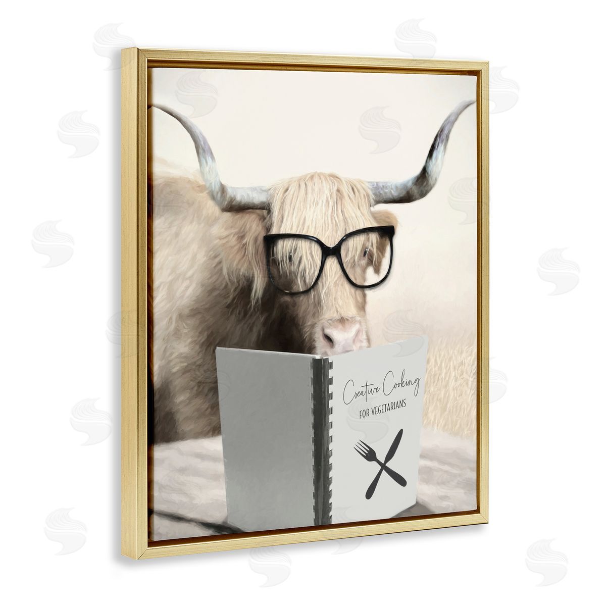 Lori Deiter Creative Cooking Funny Cattle Gold Floating Frame Canvas Wall Art Print