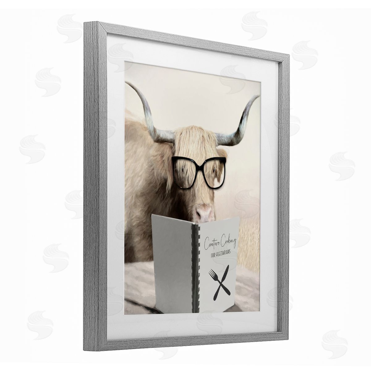 Lori Deiter Creative Cooking Funny Cattle Gray Framed Print Under Glass with White Mat Wall Art