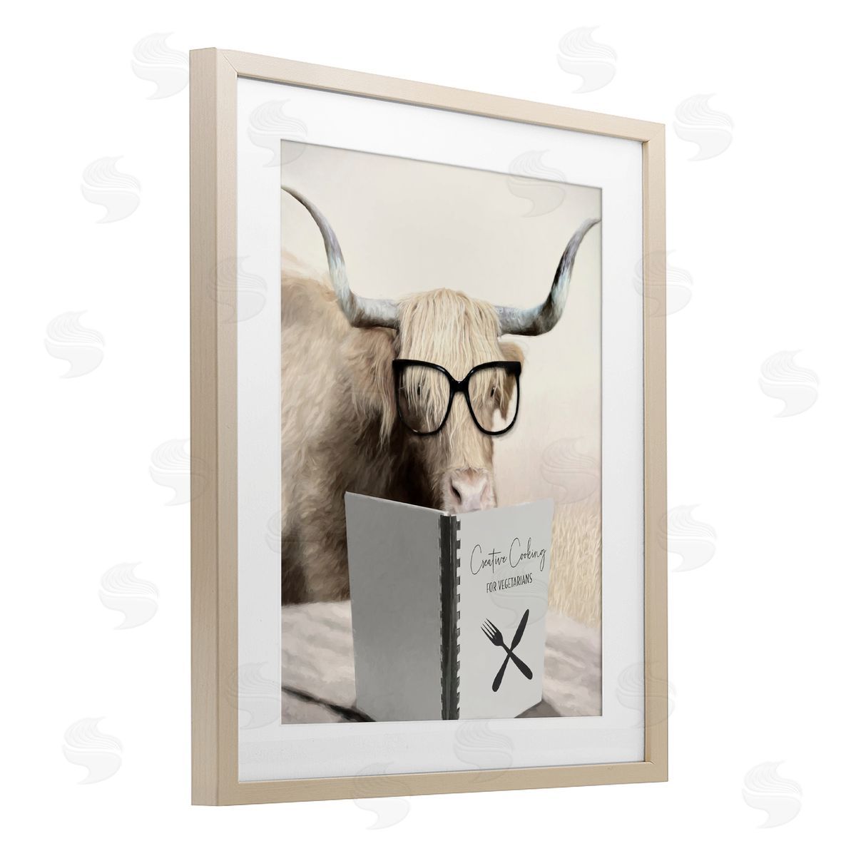 Lori Deiter Creative Cooking Funny Cattle Birch Framed Print Under Glass with White Mat Wall Art