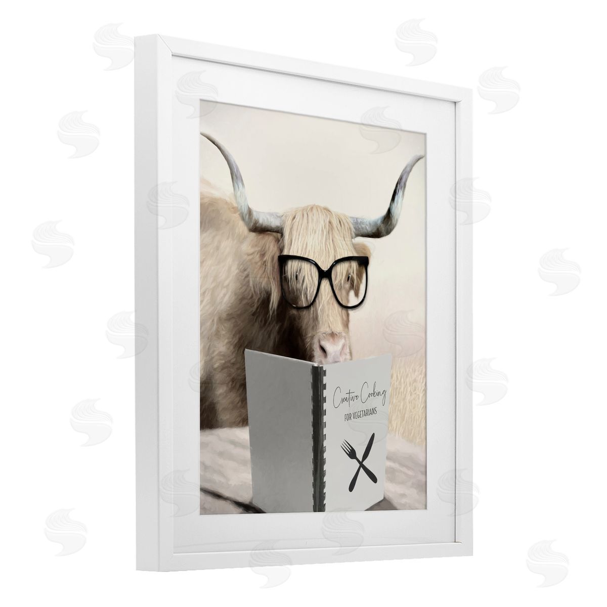 Lori Deiter Creative Cooking Funny Cattle White Framed Print Under Glass with Mat Wall Art