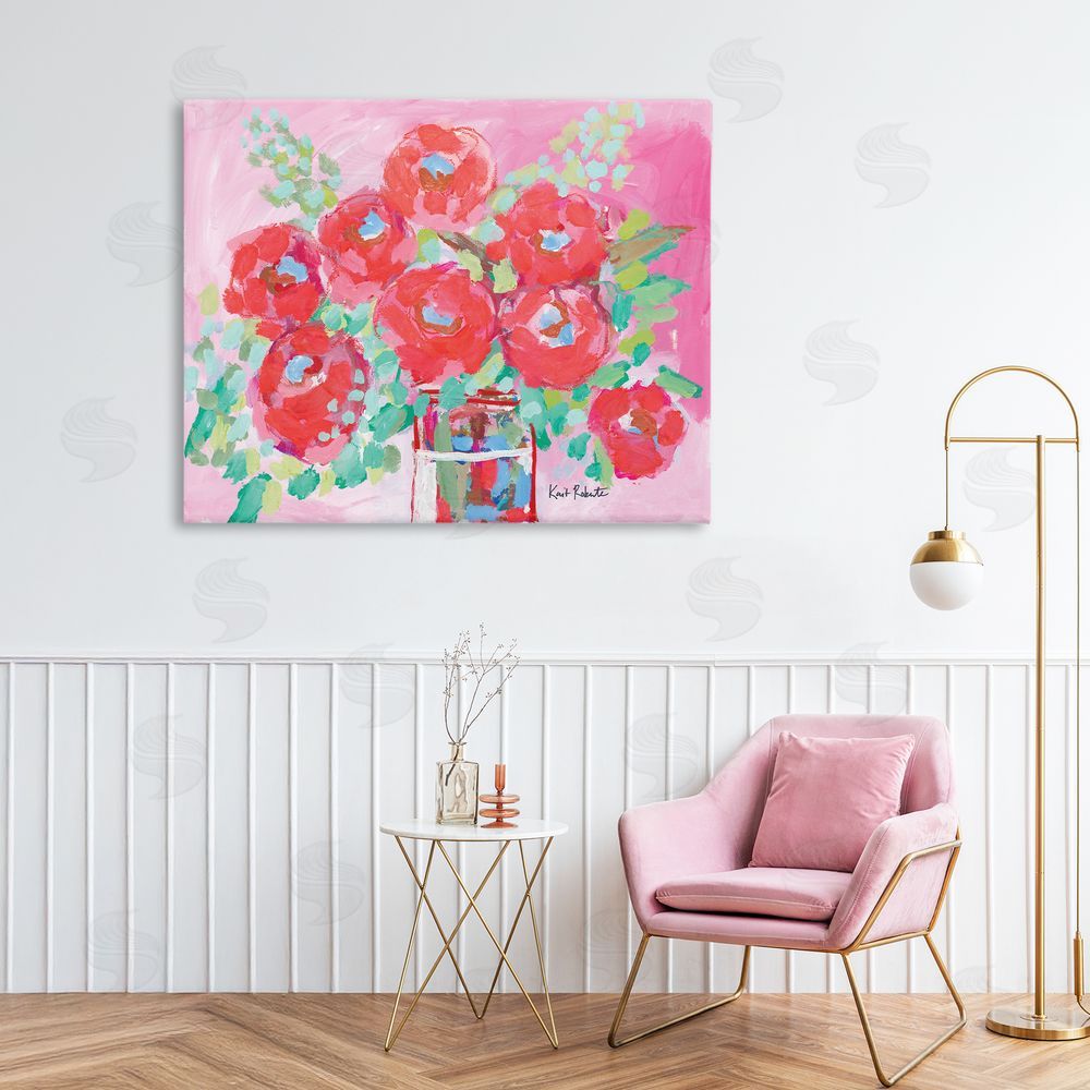 Kait Roberts Love to Bloom Pink Florals Canvas Art on Wall