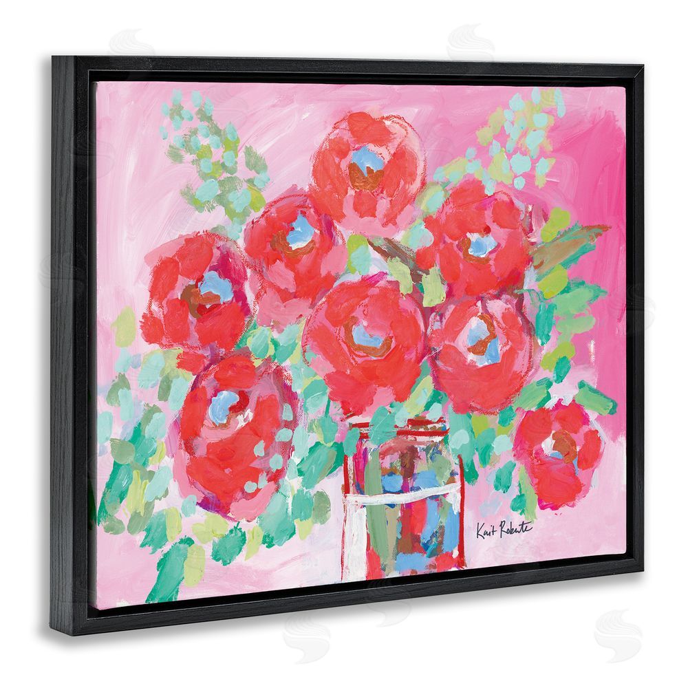 Kait Roberts Love to Bloom Pink Florals Black Floating Frame Canvas Wall Art Print