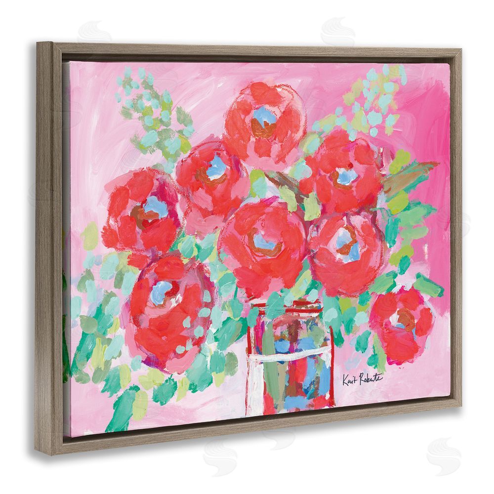 Kait Roberts Love to Bloom Pink Florals Brown Floating Frame Canvas Wall Art Print