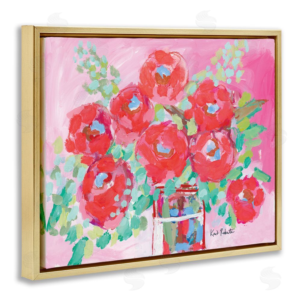 Kait Roberts Love to Bloom Pink Florals Gold Floating Frame Canvas Wall Art Print