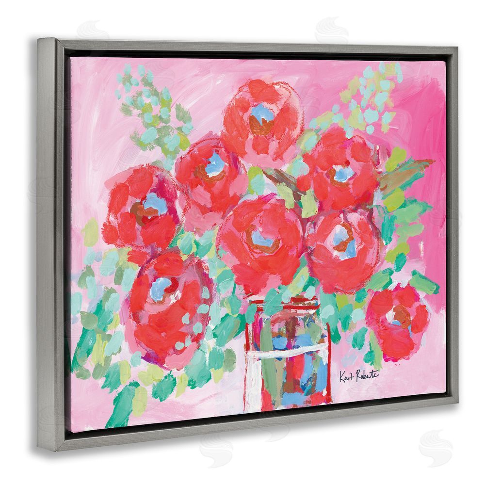 Kait Roberts Love to Bloom Pink Florals Gray Floating Frame Canvas Wall Art Print