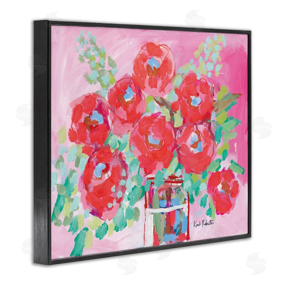 Kait Roberts Love to Bloom Pink Florals Black Framed Giclee Wall Art Print