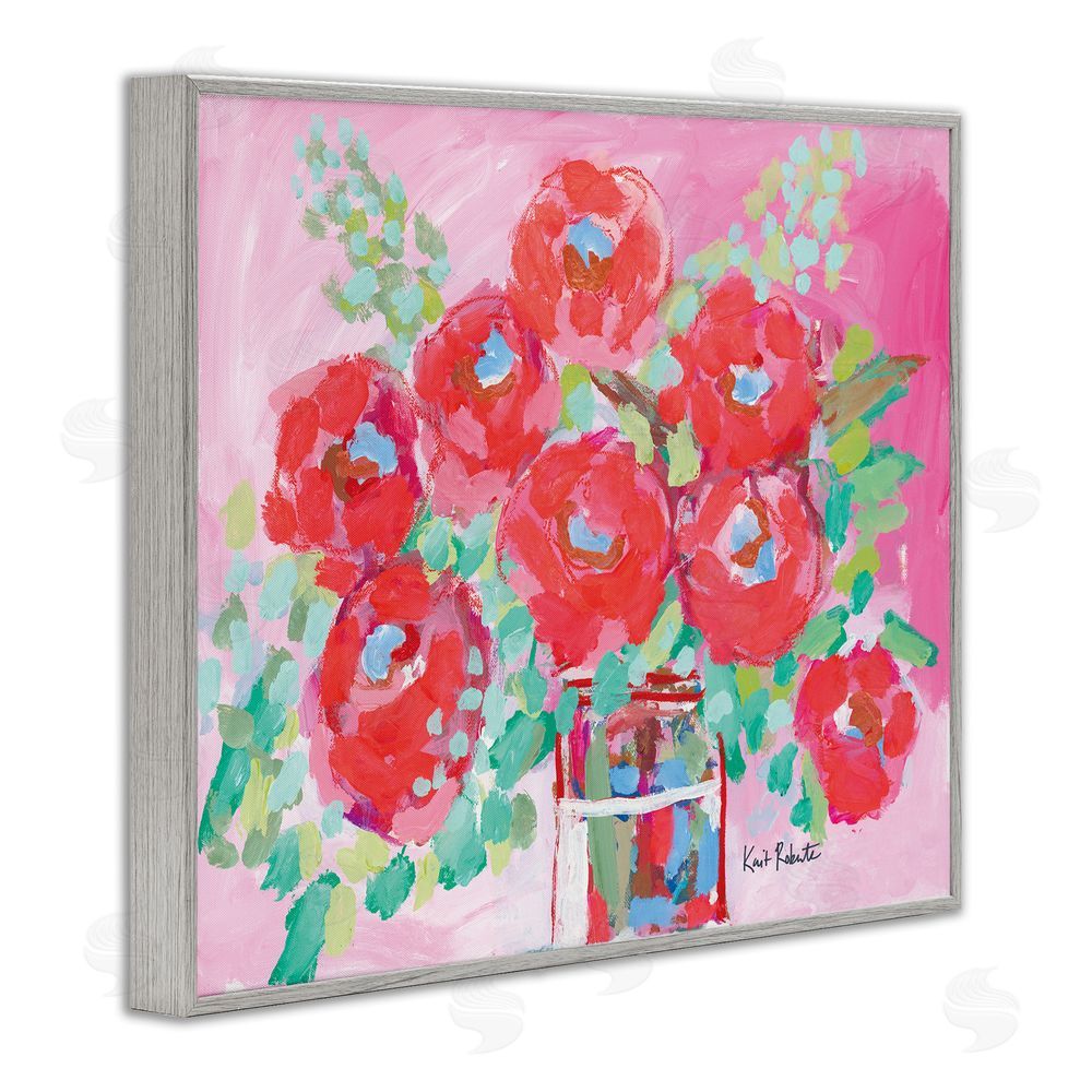Kait Roberts Love to Bloom Pink Florals Gray Framed Giclee Wall Art Print