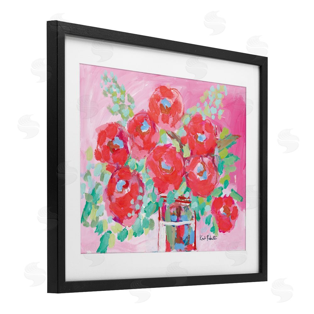 Kait Roberts Love to Bloom Pink Florals Black Framed Print Under Glass with White Mat Wall Art