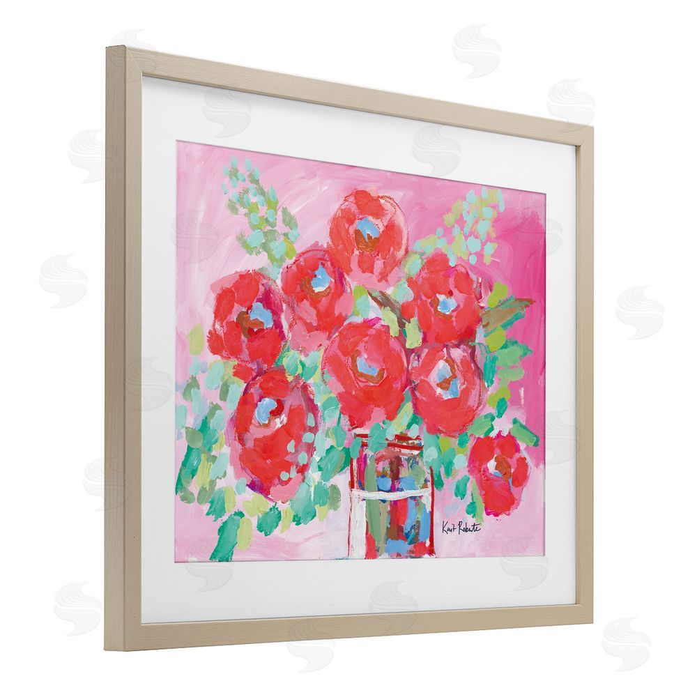 Kait Roberts Love to Bloom Pink Florals Birch Framed Print Under Glass with White Mat Wall Art